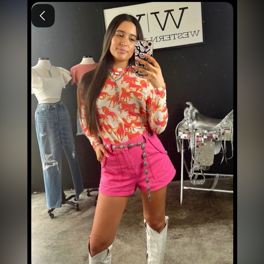 High-Rise Pink Women's Shorts - Picture 2 of 11